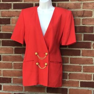 Vintage 80s Amanda Smith three quarter 3/4 sleeve Blazer, red herringbone, 6